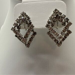 Vintage Rhinestone Earrings Triangle Clip On Earrings